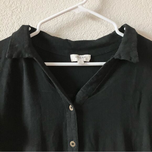 Umgee Black Ombré Bohemian Cottagecore Lagenlook Linen Blend Mini Shirt Dress S - Picture 3 of 8